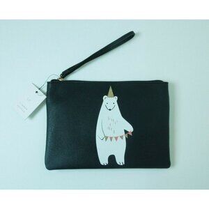 LC Women's Gift Grab And Go Pouch With Wristlet Black Bear- NWT